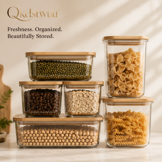 Qkdstwuu™ Stackable Airtight Glass Food Storage Containers with Bamboo Lids